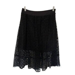 Haute Monde Witchy Whimsigoth Eyelet Lace Lined MIDI Black A-line Skirt Medium